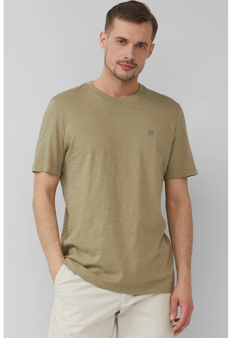 Tricou din bumbac cu decolteu la baza gatului, Maro deschis