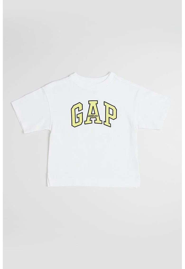 Tricou supradimensionat cu imprimeu logo, Galben pai/Alb optic