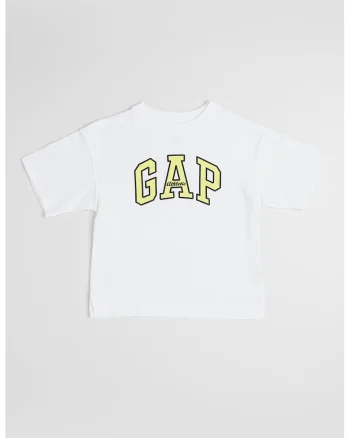 Tricou supradimensionat cu imprimeu logo, Galben pai/Alb optic