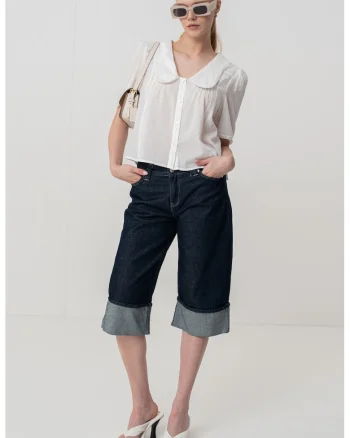 Camasa relaxed fit cu guler Peter Pan, Alb