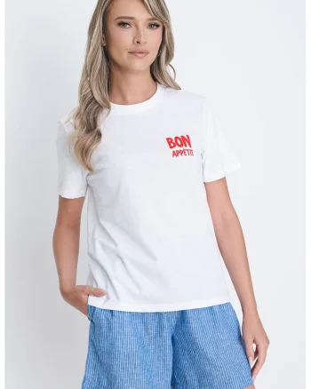 Tricou de bumbac organic cu imprimeu grafic, Rosu/Alb optic