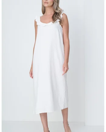 Rochie midi cu volane, Alb