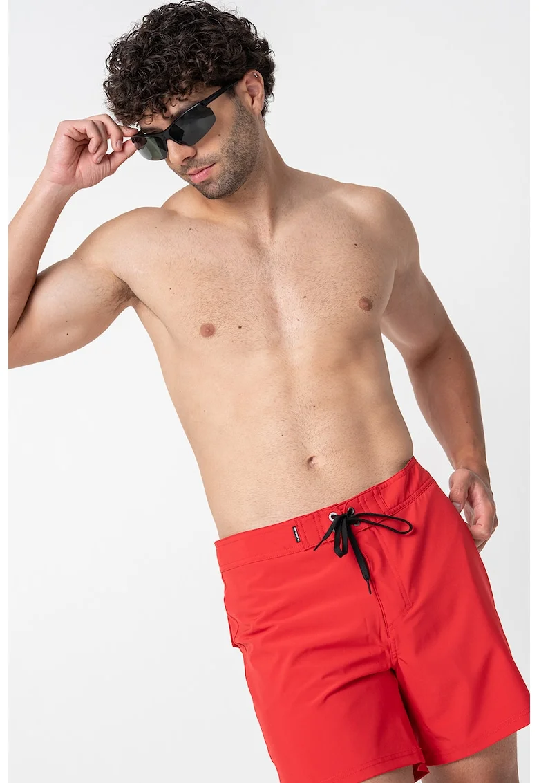 Pantaloni scurti de baie cu talie ajustabila, Rosu vermillion