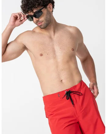 Pantaloni scurti de baie cu talie ajustabila, Rosu vermillion