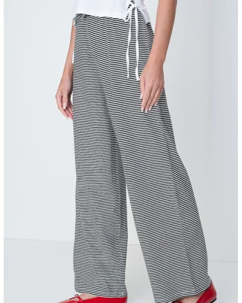 Pantaloni drepti din amestec de bumbac organic Live, Alb/Negru