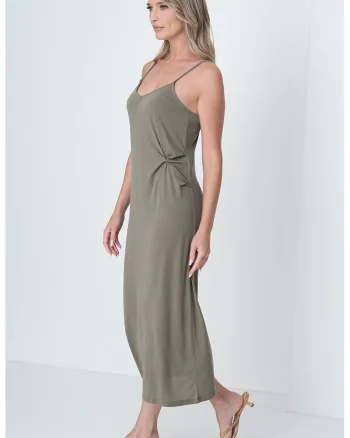 Rochie midi dreapta cu bretele inguste Canora, Kaki pal