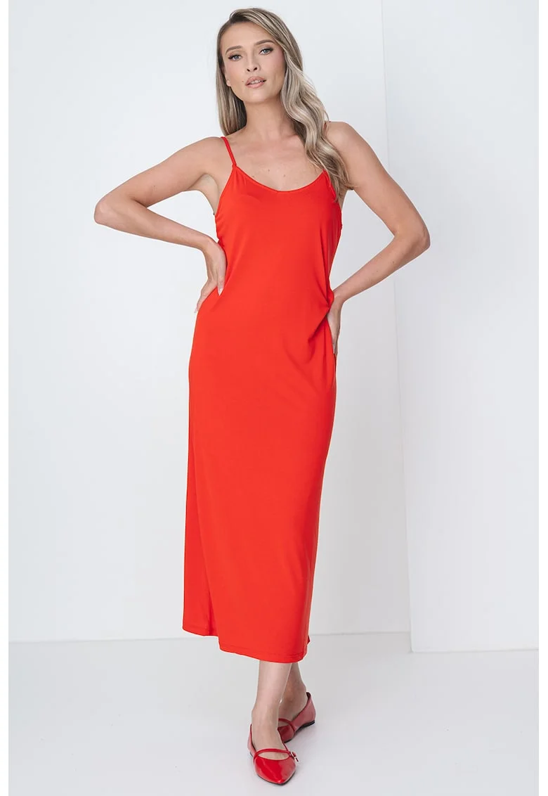 Rochie midi dreapta cu bretele inguste Canora, Rosu