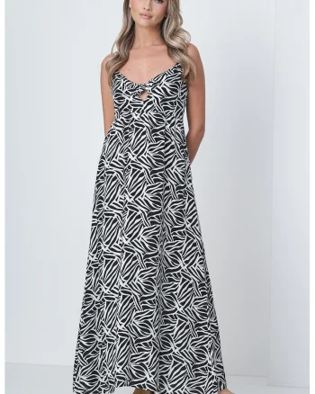 Rochie maxi evazata, Alb/Negru