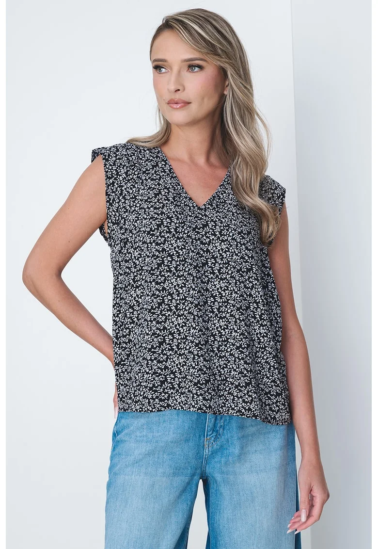 Bluza cu model si decolteu in V, Negru/Alb murdar