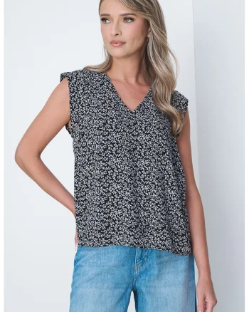 Bluza cu model si decolteu in V, Negru/Alb murdar