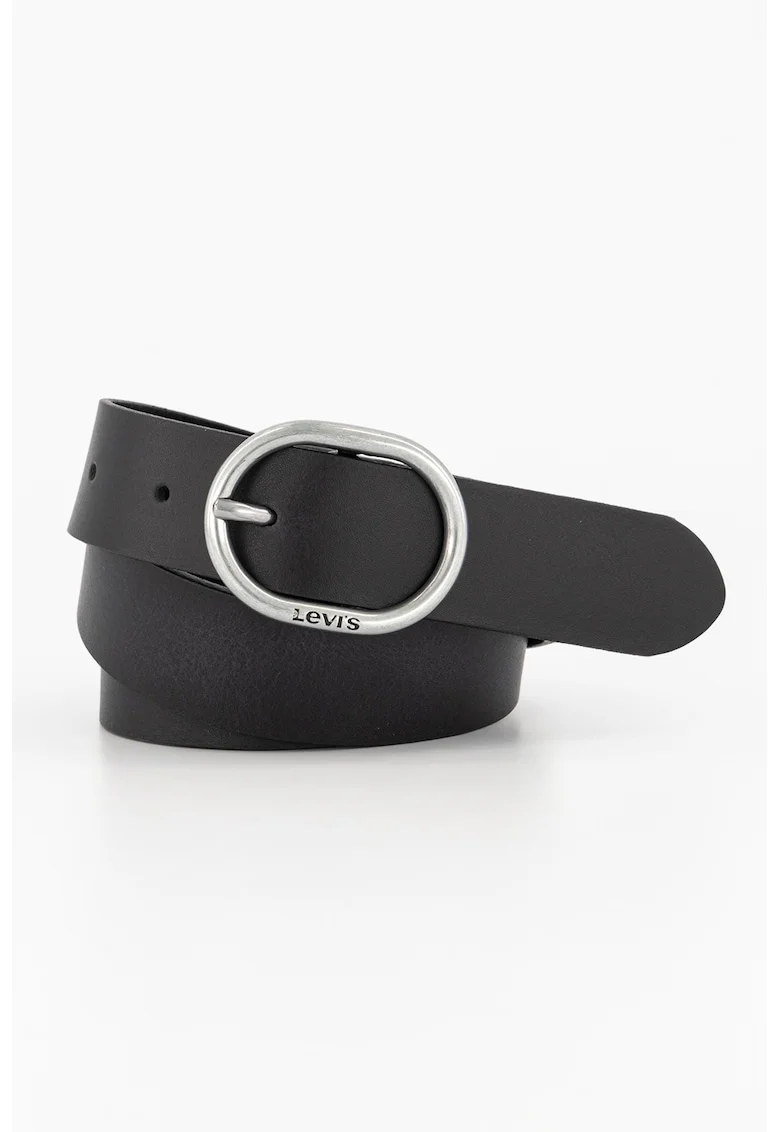 Curea de piele cu logo, Negru
