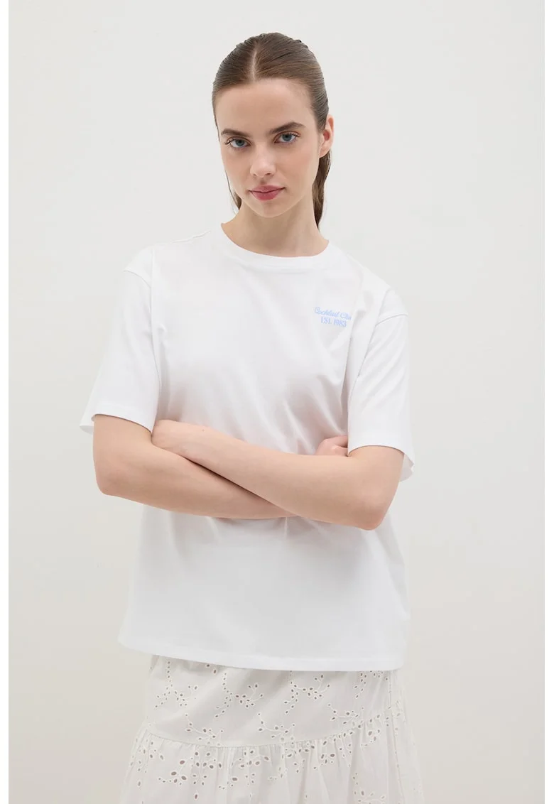 Tricou din bumbac cu imprimeu text pe partea din spate, Alb/Albastru deschis