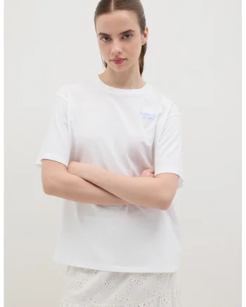 Tricou din bumbac cu imprimeu text pe partea din spate, Alb/Albastru deschis