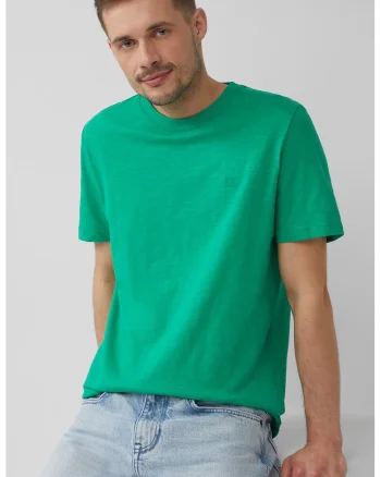 Tricou din bumbac cu decolteu la baza gatului, Verde