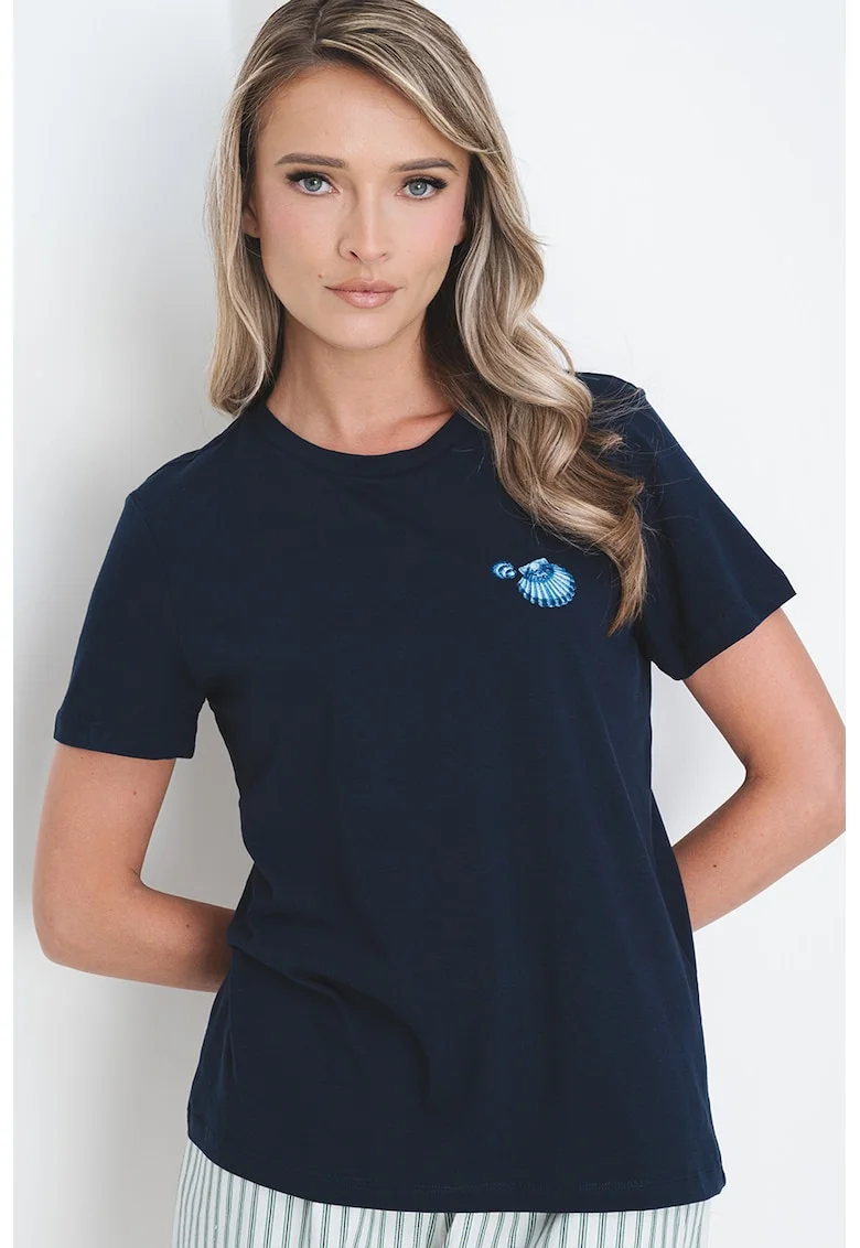 Tricou din bumbac organic cu imprimeu grafic, Bleumarin