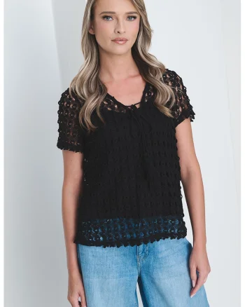 Bluza cu decolteu in V si maneci scurte, Negru