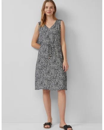 Rochie fara maneci cu talie ajustabila, Alb/Negru