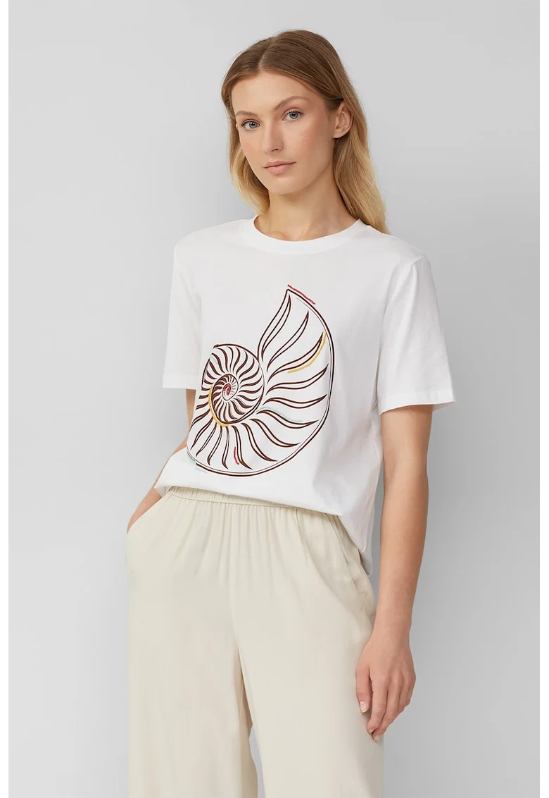 Tricou din bumbac cu imprimeu, Alb/Maro/Galben