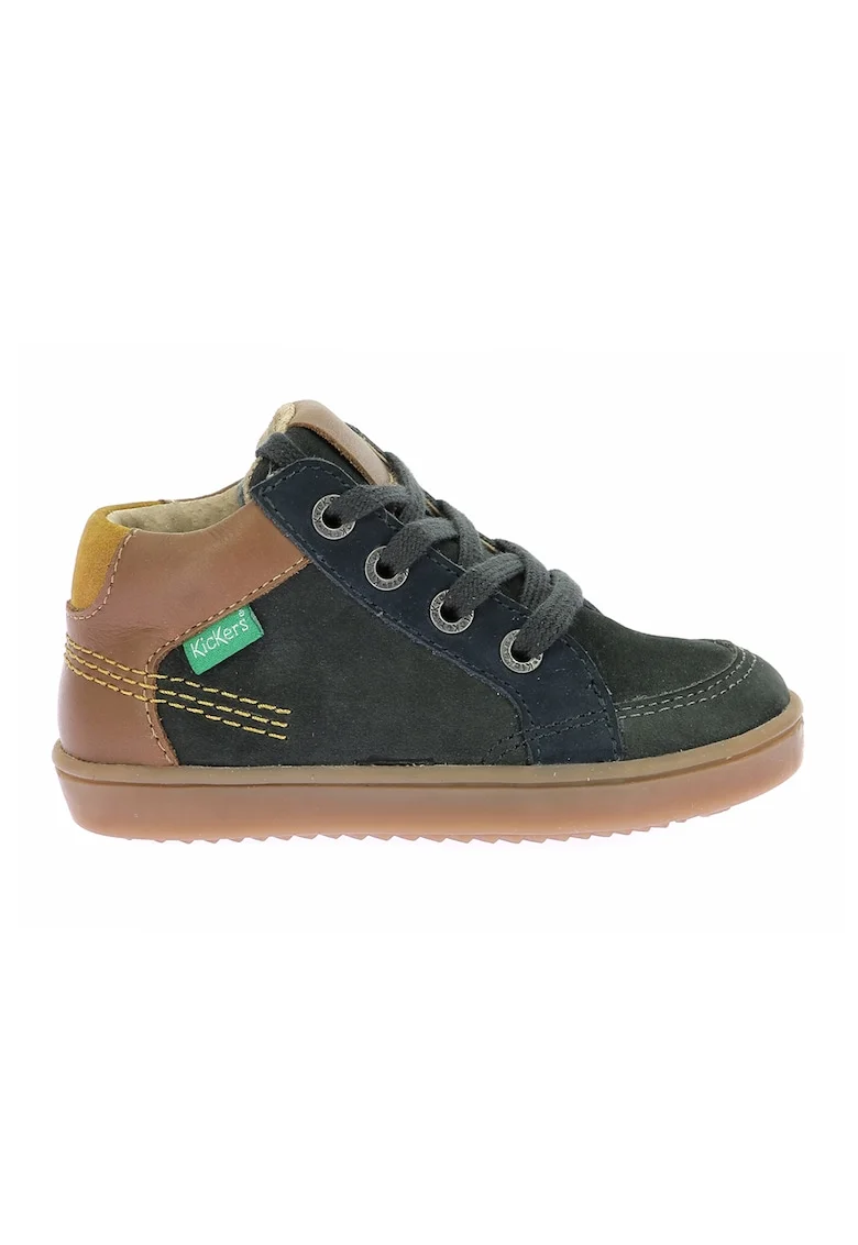 Pantofi sport mid-high din piele si piele intoarsa, Bej/Verde englez