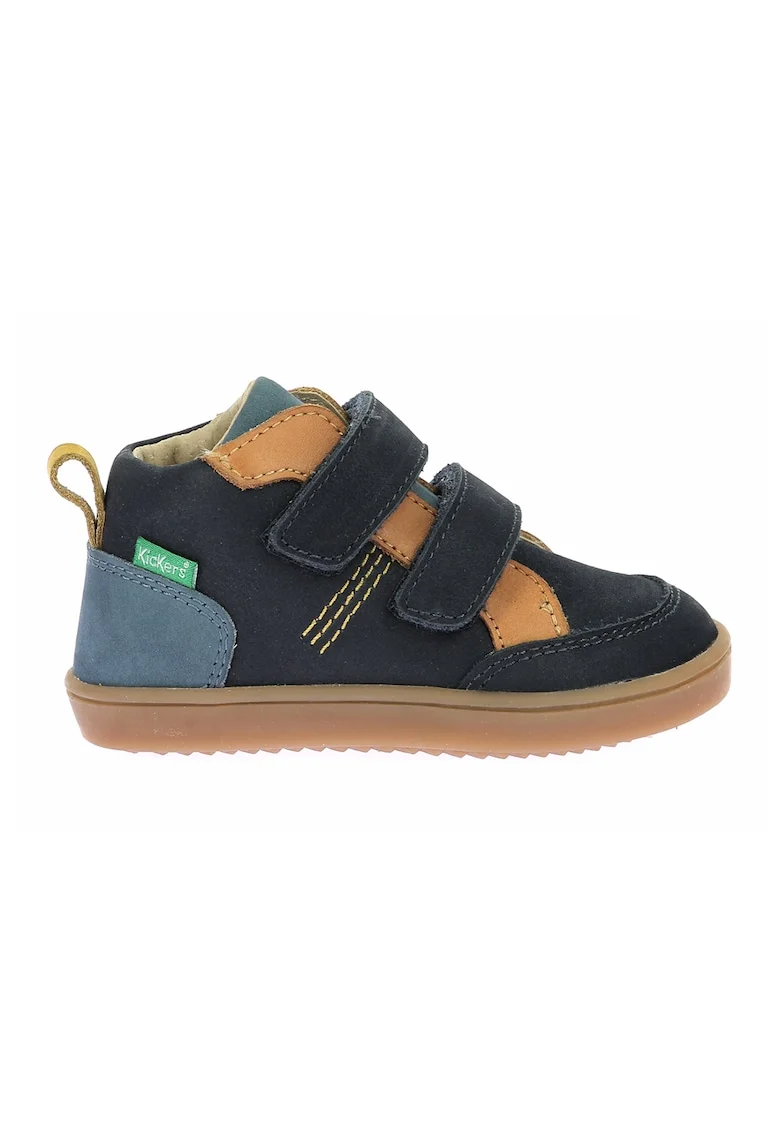 Pantofi din piele cu inchidere velcro, Albastru prafuit/Bleumarin/Galben mustar