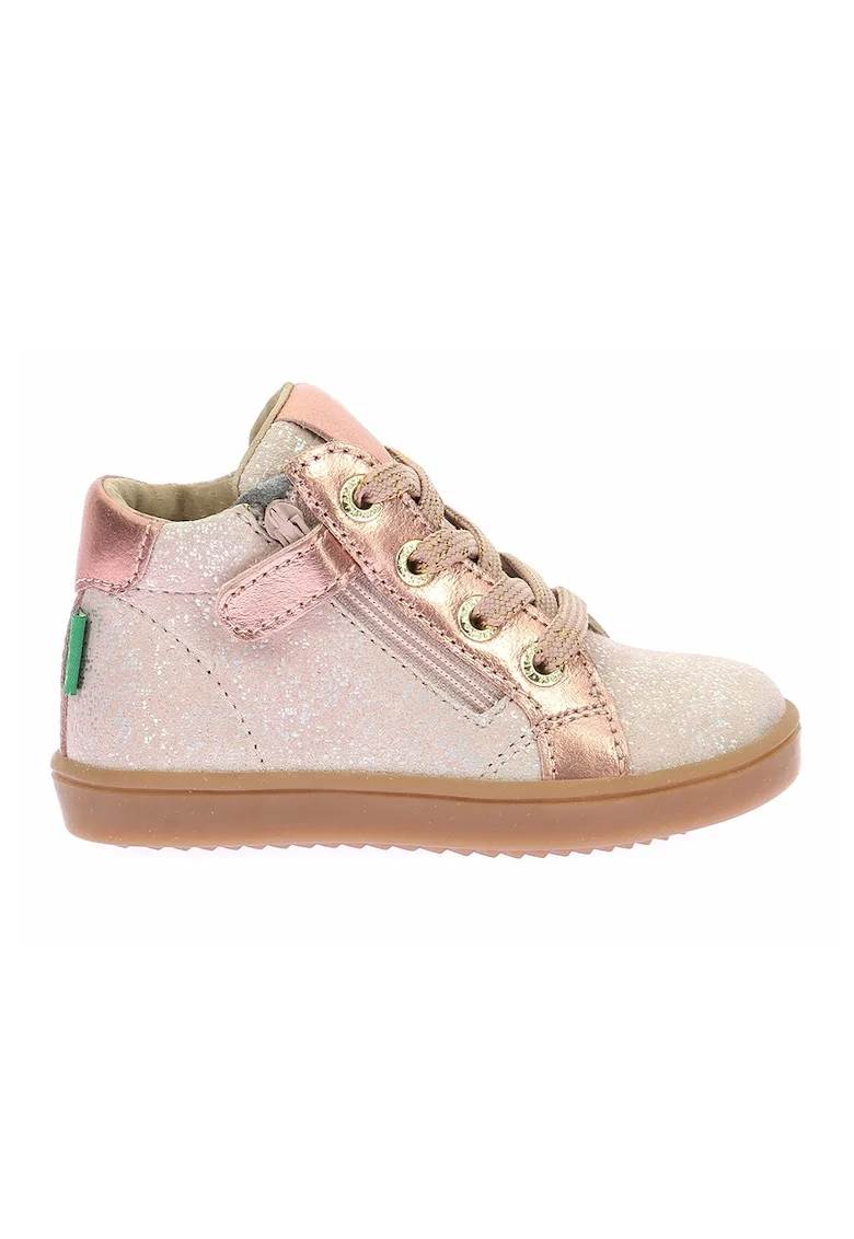 Pantofi sport mid-high din piele intoarsa cu aspect stralucitor, Auriu rose/Roz