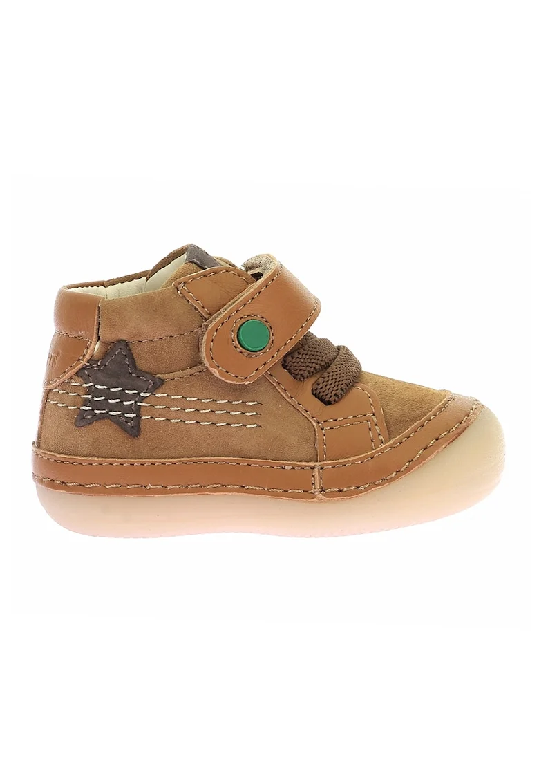Pantofi din piele intoarsa si piele cu inchidere velcro, Caramel