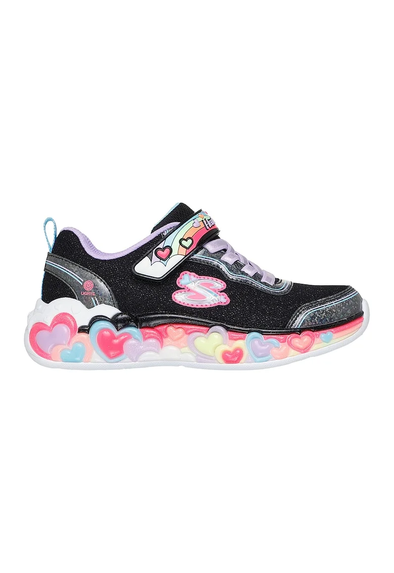 Pantofi sport cu model si lumini cu buton oprire-pornire, Negru/Violet deschis/Roz deschis