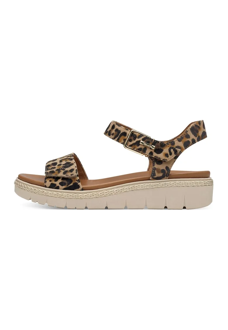 Sandale de piele cu bareta velcro, Maro
