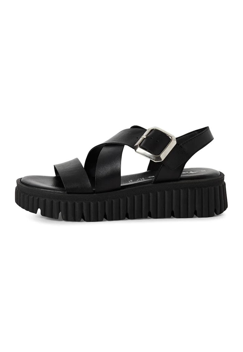Sandale de piele cu barete incrucisate, Negru
