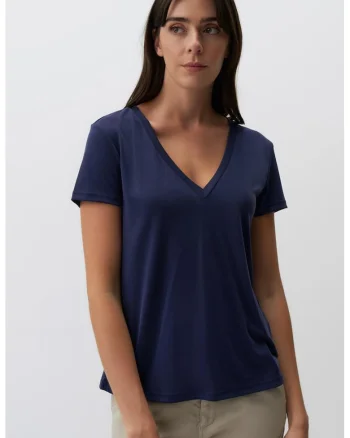 Tricou din amestec de modal cu decolteu in V
