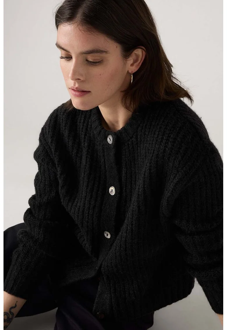 Cardigan striat cu nasturi, Negru