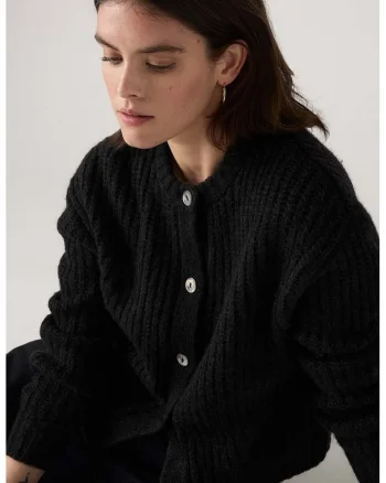 Cardigan striat cu nasturi, Negru