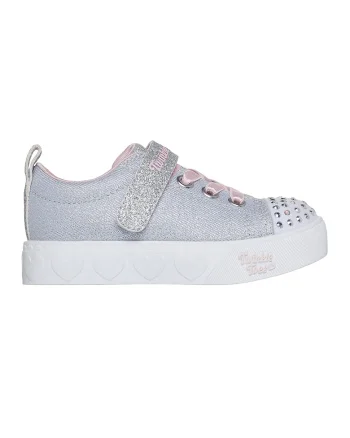 Pantofi sport cu garnituri stralucitoare, lumini led si velcro, Alb/Gri/Argintiu