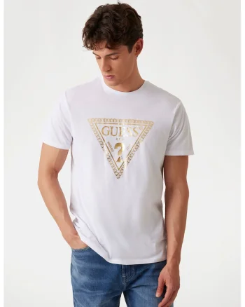 Tricou de bumbac cu imprimeu logo, Alb/Auriu