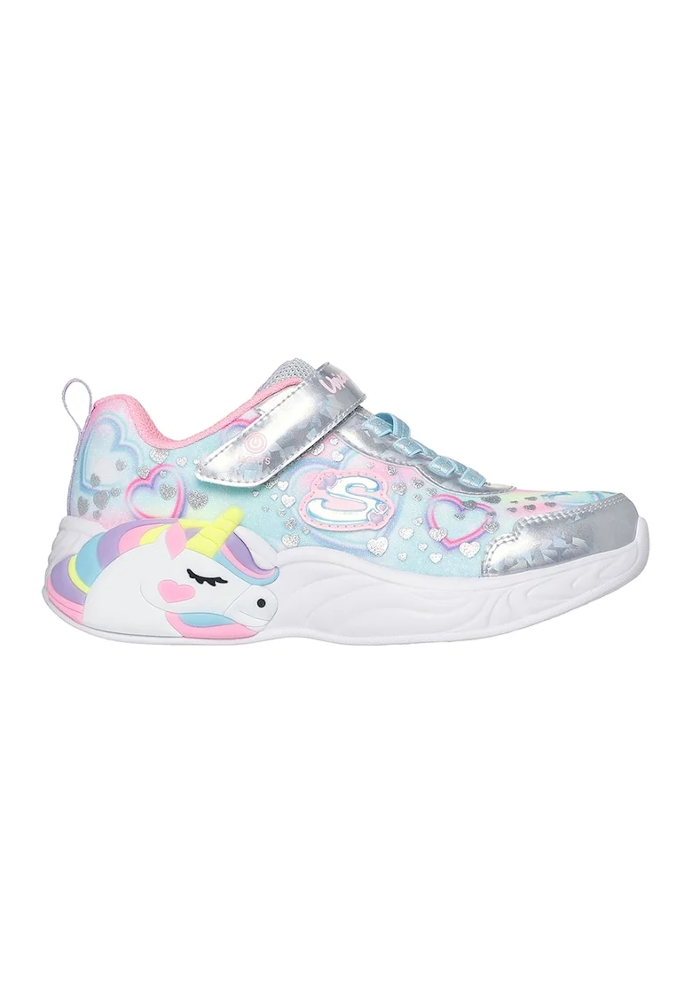 Pantofi sport Unicorn cu buton de pornire/oprire, Roz deschis/Argintiu