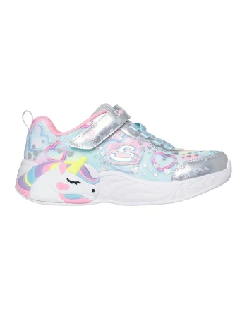 Pantofi sport Unicorn cu buton de pornire/oprire, Roz deschis/Argintiu