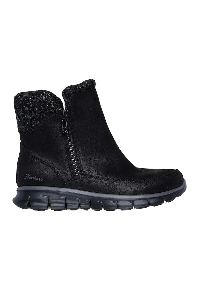 Ghete din piele ecologica cu fermoar Synergy Lovely Collab, Negru