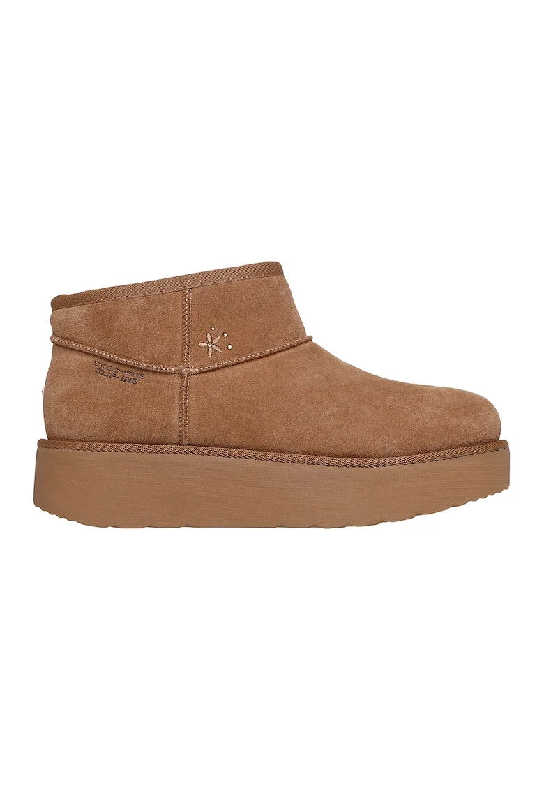 Ghete din piele intoarsa cu talpa plata Hero, Caramel