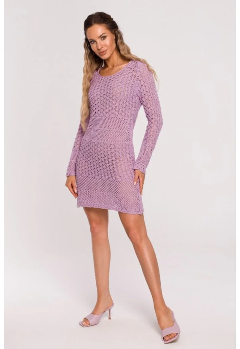 Rochie tricotata cu model ajurat,, Violet