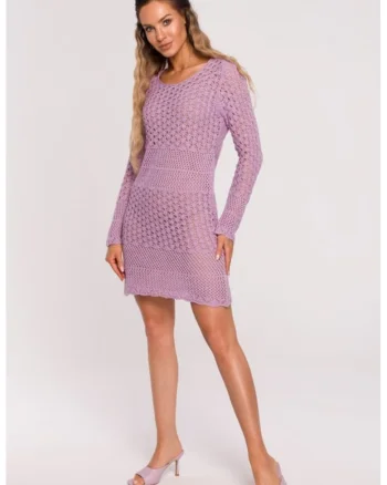 Rochie tricotata cu model ajurat,, Violet