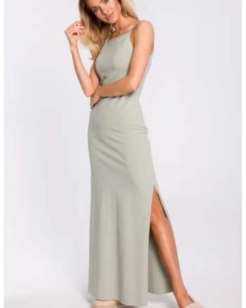 Rochie maxi din bumbac, cu bretele,, Verde deschis