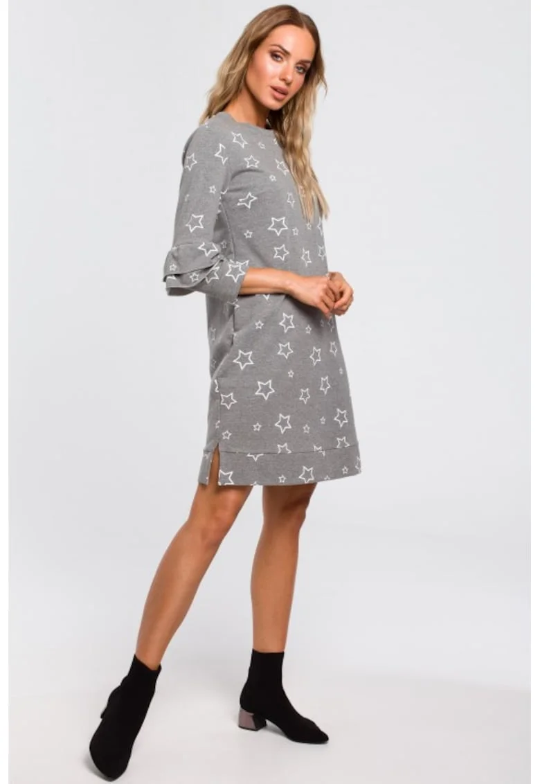 Rochie cu volane la maneci,, Gri