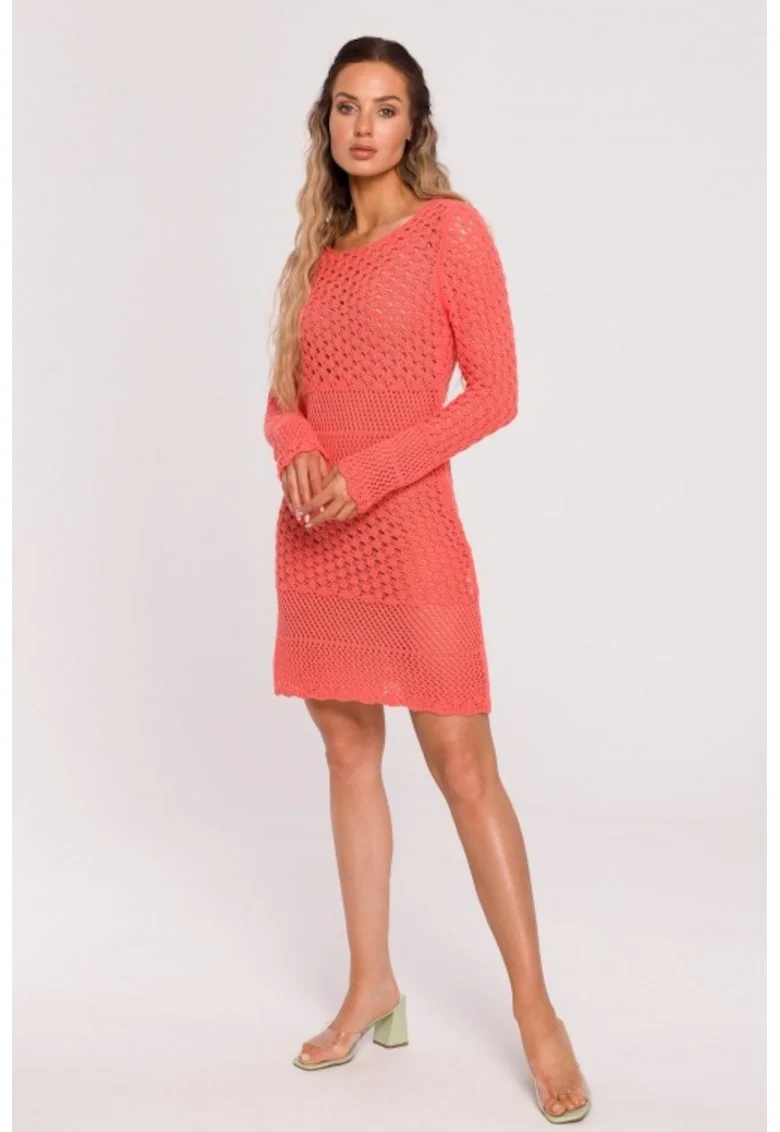 Rochie tricotata cu model ajurat,, Coral