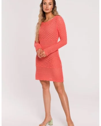 Rochie tricotata cu model ajurat,, Coral