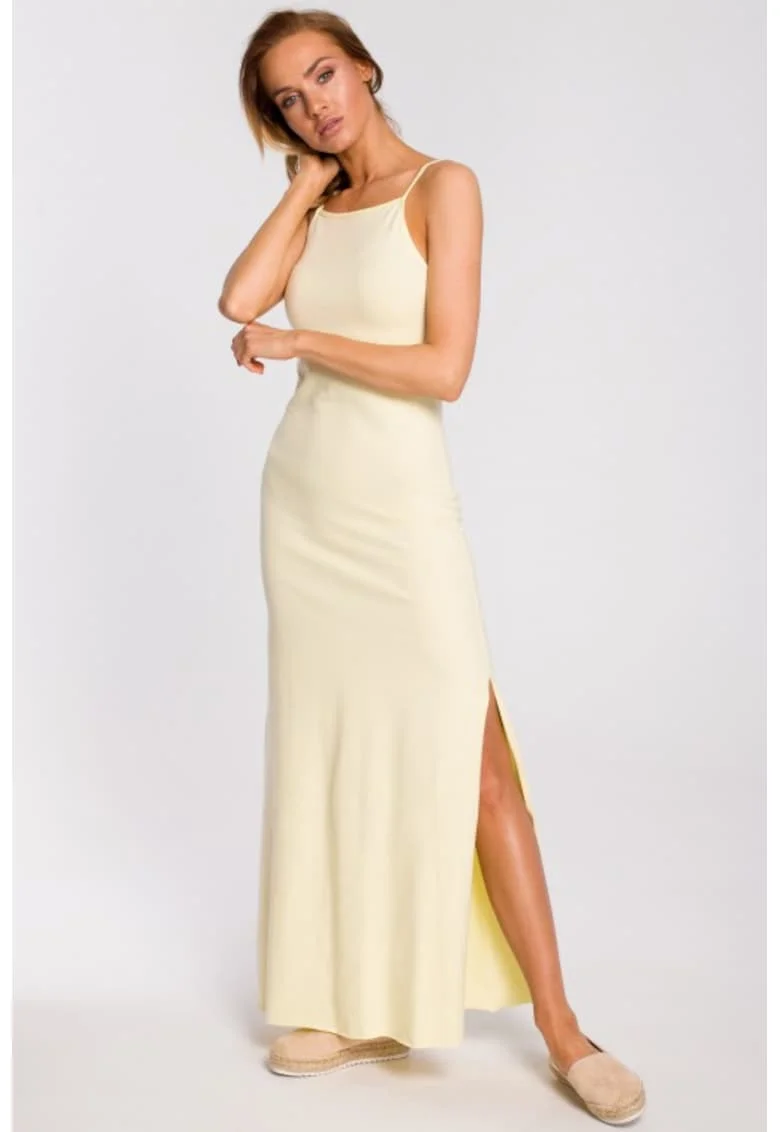 Rochie maxi din bumbac, cu bretele,, Galben