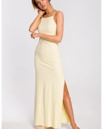 Rochie maxi din bumbac, cu bretele,, Galben