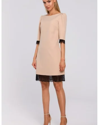 Rochie cu decolteu pe spate si dantela,, Bej