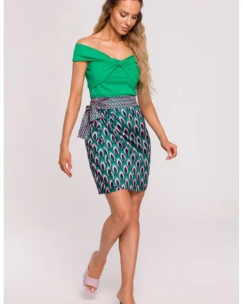 Fusta din satin cu imprimeu,, Verde