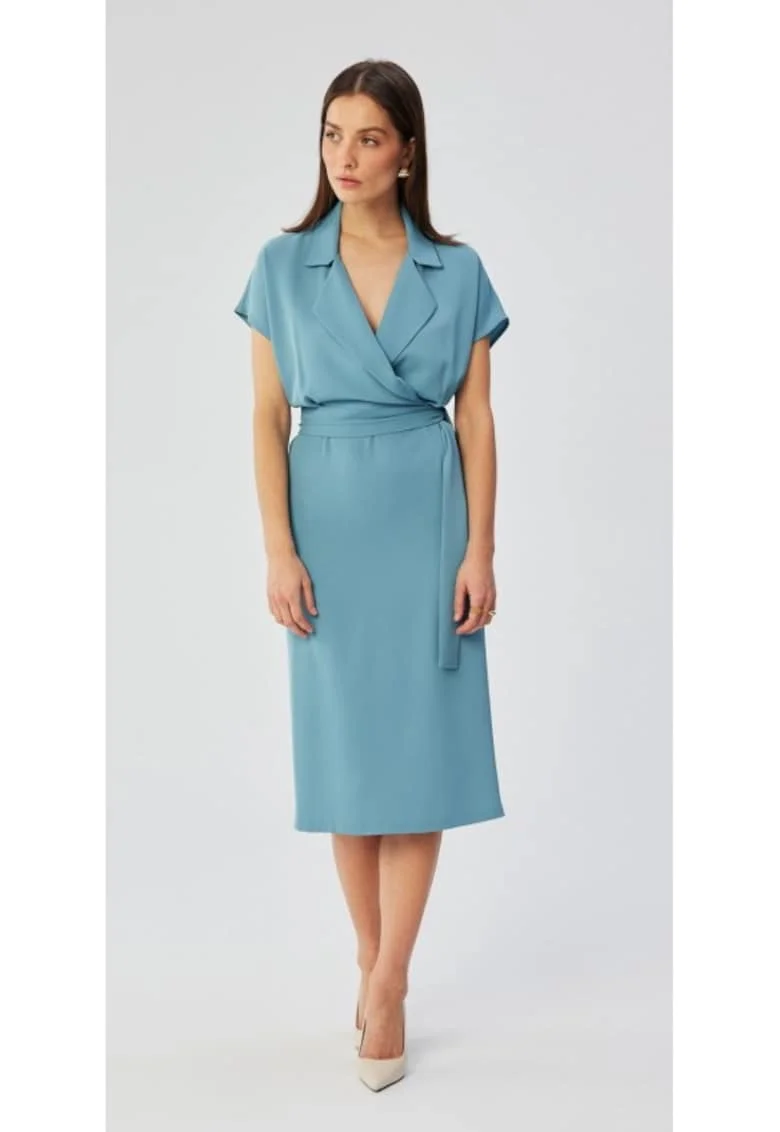 Rochie midi cu guler,, Albastru deschis