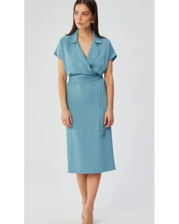 Rochie midi cu guler,, Albastru deschis